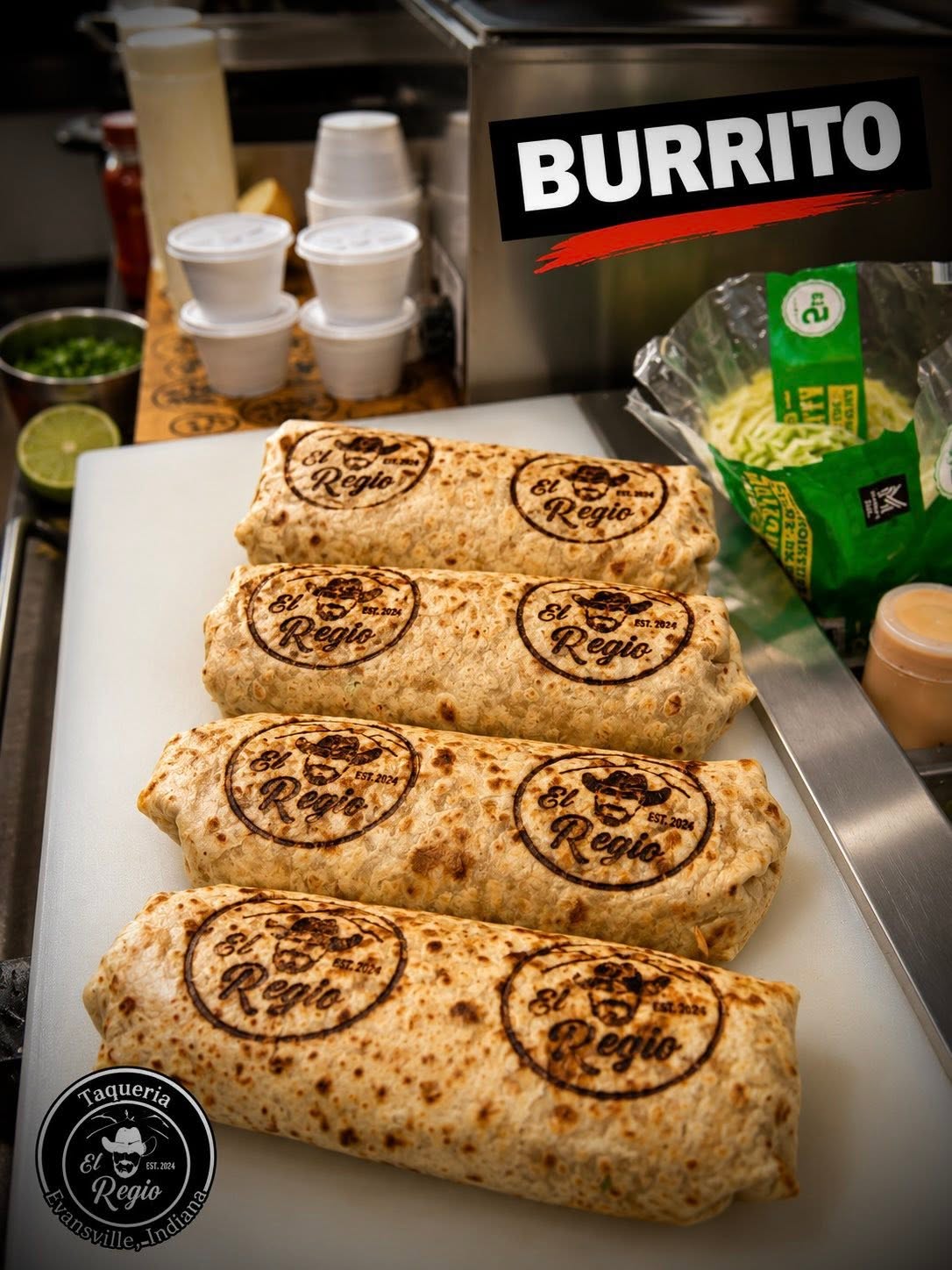 El Regio burritos with homemade flour tortillas